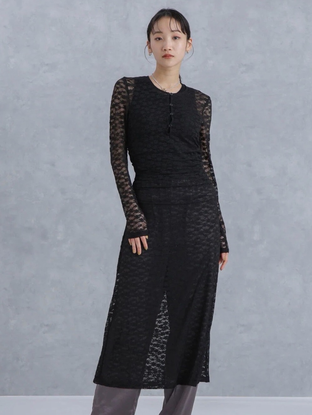 Baum und pferdgarten Black Long Sleeve Lace sheer Midi Dress NWT SIZE L